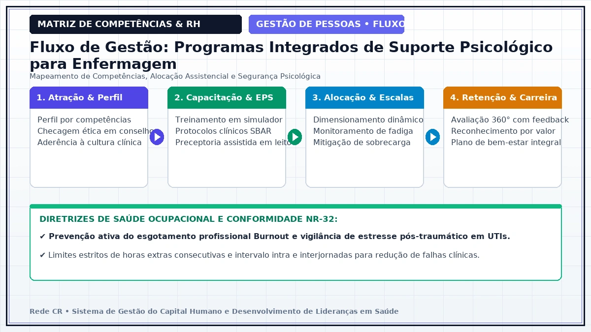 Diagrama de Engenharia de Processos de Pessoas e Matriz de Competências Clínicas - Prevenção do Esgotamento Profissional (Burnout) e Saúde Mental em UTIs