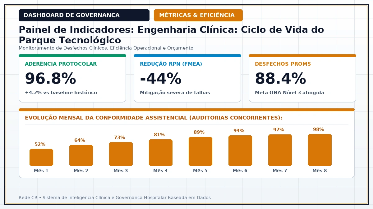 Painel Executivo de Indicadores de Gestão Hospitalar, Dashboards Clínicos e Curva S do Projeto - Engenharia Clínica: Ciclo de Vida e Manutenção Preditiva do Parque Tecnológico