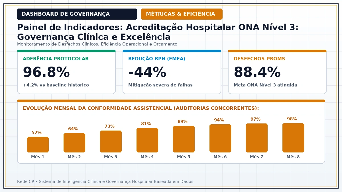 Painel Executivo de Indicadores de Gestão Hospitalar, Dashboards Clínicos e Curva S do Projeto - Acreditação Hospitalar ONA Nível 3: Governança Clínica e Excelência em Gestão