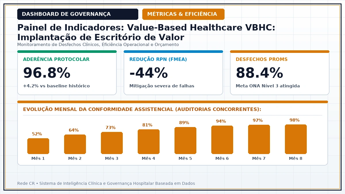 Painel Executivo de Indicadores de Gestão Hospitalar, Dashboards Clínicos e Curva S do Projeto - Value-Based Healthcare (VBHC): Implantação de Escritório de Valor e PROMs/PREMs