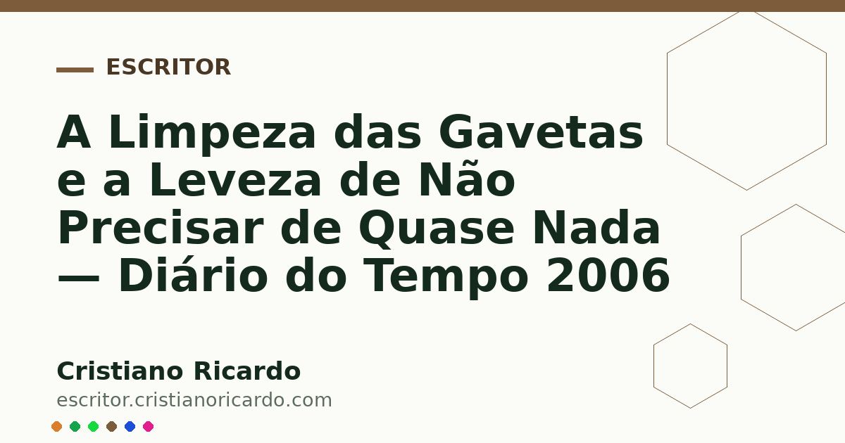 Card OG automático: A Limpeza das Gavetas e a Leveza de Não Precisar de Quase Nada — Diário do Tempo 2006
