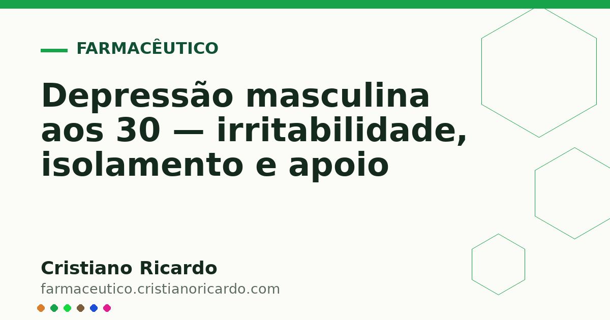 Card OG automático: Depressão masculina aos 30 — irritabilidade, isolamento e apoio