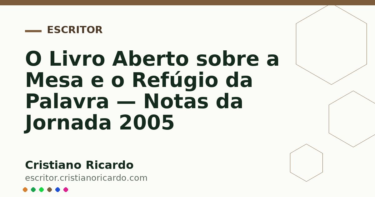 Card OG automático: O Livro Aberto sobre a Mesa e o Refúgio da Palavra — Notas da Jornada 2005